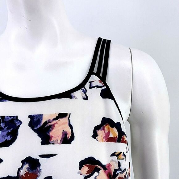 White House Black Market Floral Print Striped Pink Purple Tank Top Size Small - Picture 3 of 4
